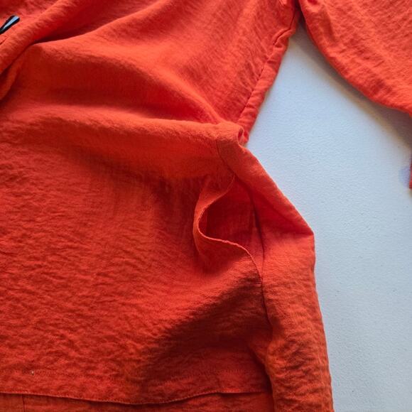 W John Mark Orange Woven Horn Toggle Button Down Shirt Blouse Sz XL Flowy Lagen - Picture 12 of 12